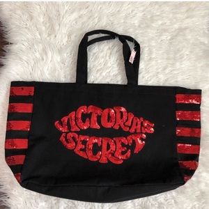 VS Victoria Secret Sequin Heart Kiss Lips Tote